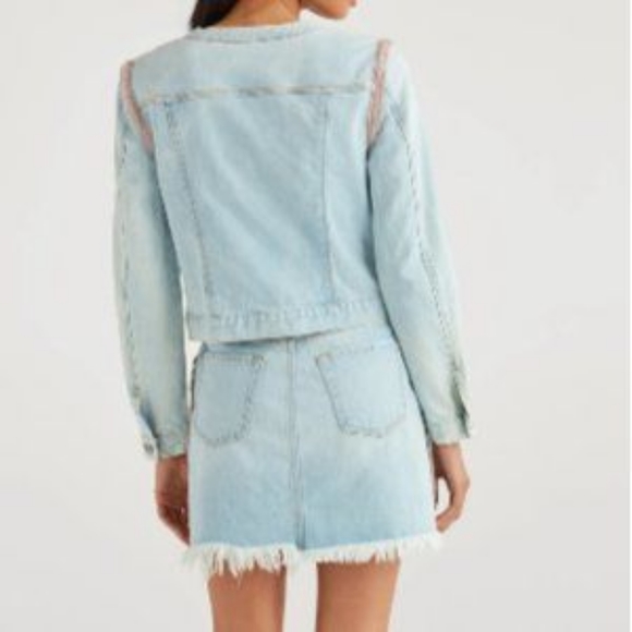 7 for all mankind denim jacket pink trim size  S new with tag - Picture 6 of 15